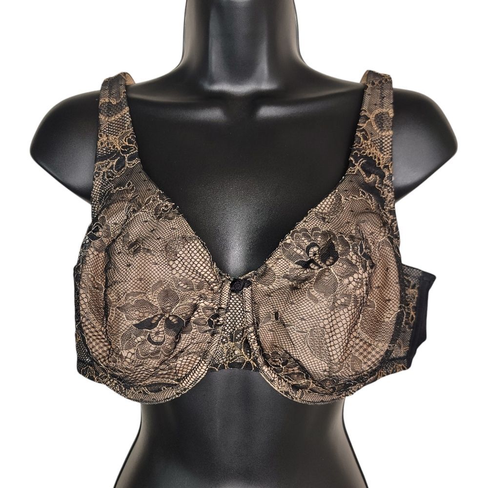 Cacique Black Lace Unlined Underwire Bra Size 42C
